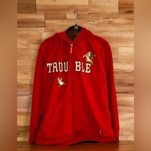 Disney Chip & Dale Zip Up Hooded Sweatshirt - Women’s Large - Red